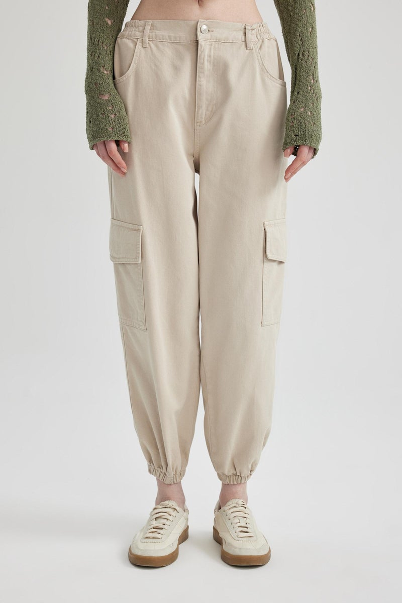 DeFacto Beige Woman Cargo Jogger Gabardine Trousers Casual - Image 4